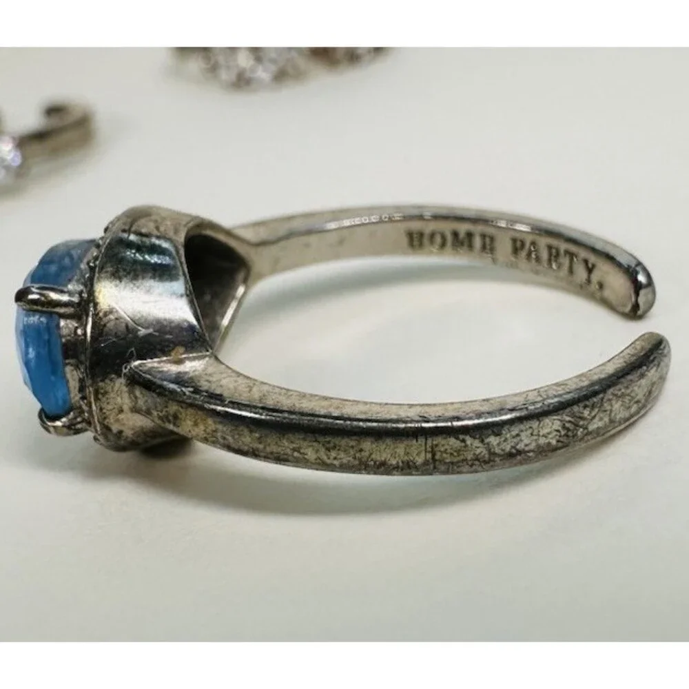 Bomb Party 3Pc Adjustable Ring Lot Size 4/5 Pink Blue Rhodium Heavy Wear
